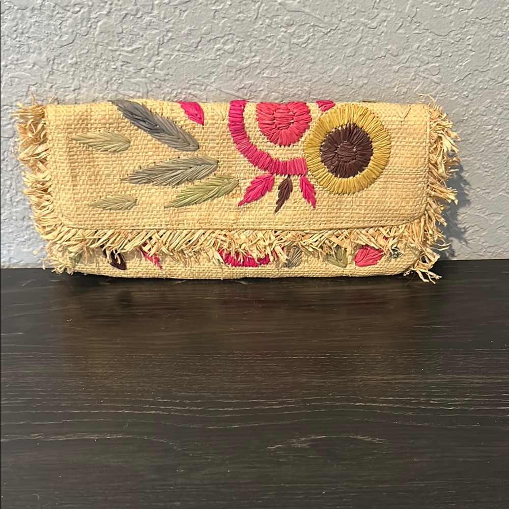Embroidered Fringe Clutch